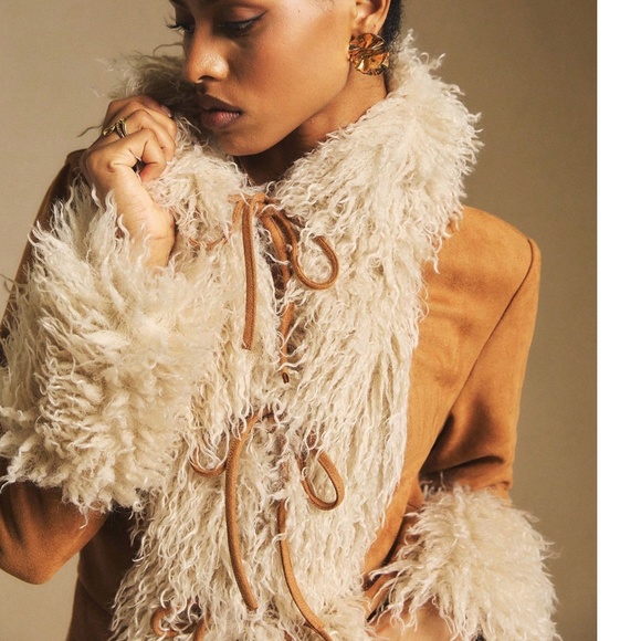 Classic Vegan Suede Fur Front Tie Fitted Jacket - Picture 2 of 7